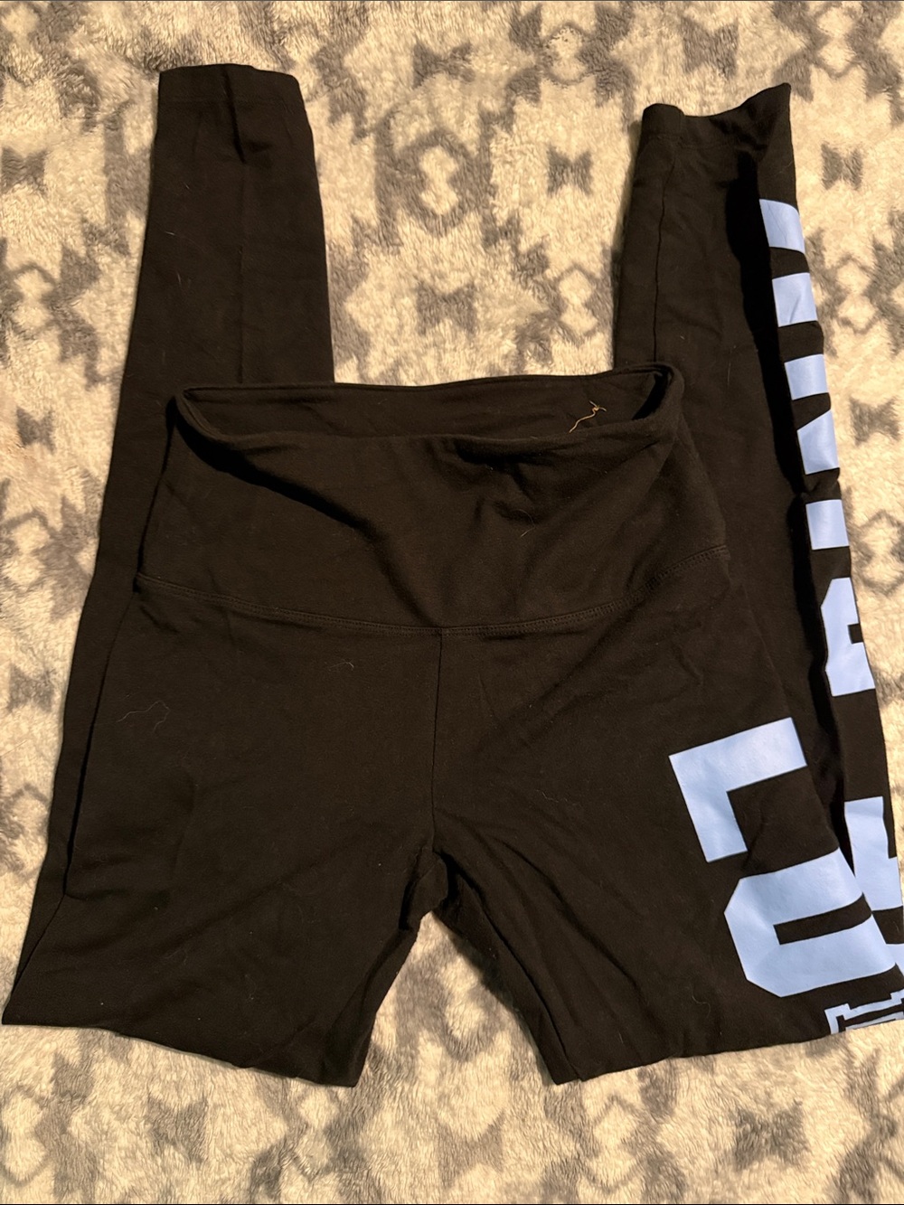 PINK Victoria's Secret Black Leggings with Light Blue Logo
